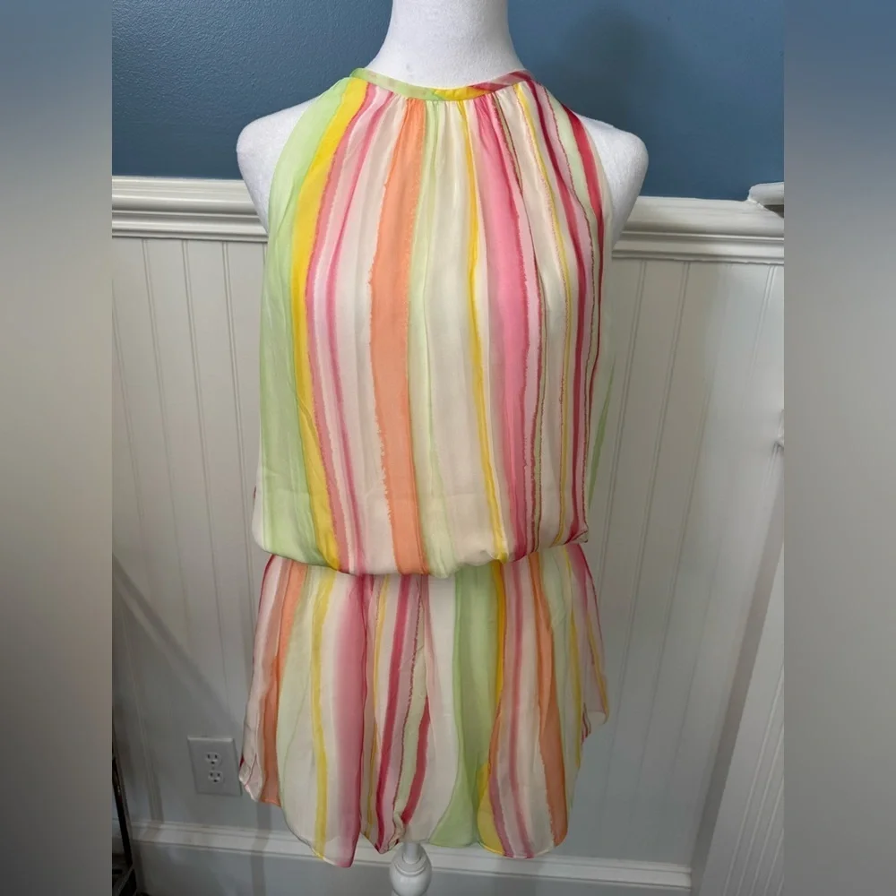 NEW WITH TAGS Ramy Brook Striped Paris Silk Chiffon Sleeveless Minidress~ Med - Picture 6 of 13
